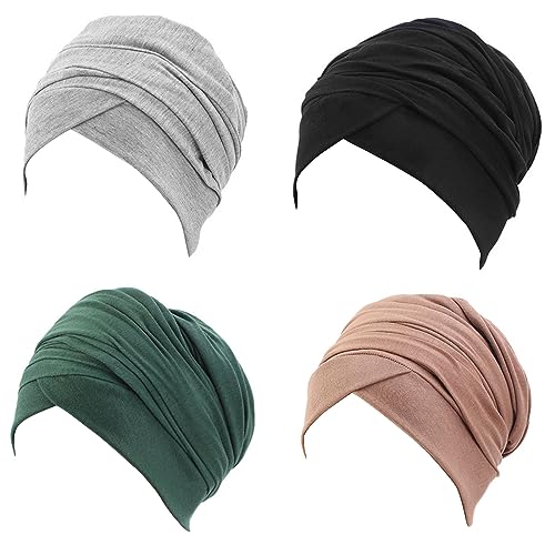 Turban Head Wrap Scarf,African Women' Soft Long Scarf Shawl Hair Bohemian Headwrap Stretch Headband Tie - color: Set 2-black+gray+dark Green+khaki