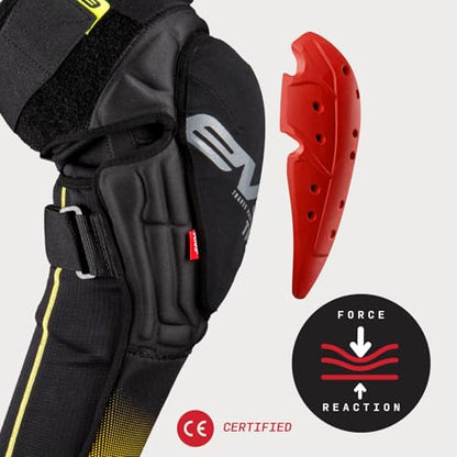 EVS TP199 Travis Pastrana, Moto Knee/Shin Guard, Reactive Memory Foam | CE Level 2 knee protection w/ RMF impact foam, breathable air mesh, stabilizer sleeve, silicone grippers, polyflex shin guard - color: Black/HI VIZ, size: Youth
