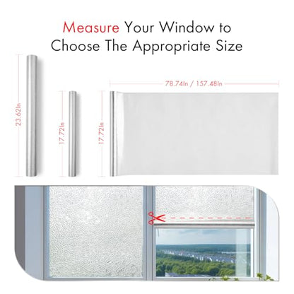 Frosted Static Cling Glass Window Film, Non Adhesive 3D Pressed Water Ripple Pattern Privacy Decorative Film with UV Protection for Home, Bathroom & Office Decoration, 157.48" x 17.72" - size: 157.48" x 17.72"