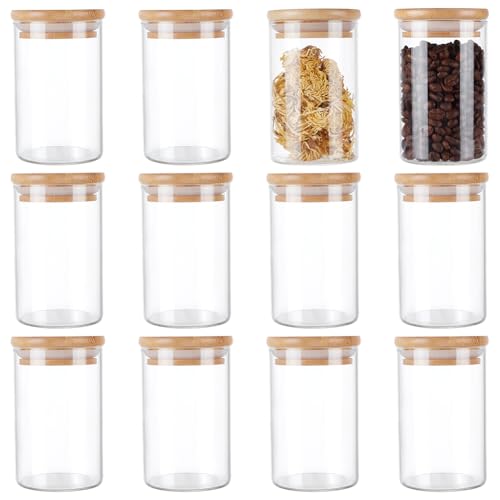 12 Pcs Glass Jars with Lids, Qtip Holder Dispenser Food Storage Containers Small Herb Jars for Valentine's Day Home Bathroom Kitchen Makeup Tea Coffee Cookie Candy Organizer