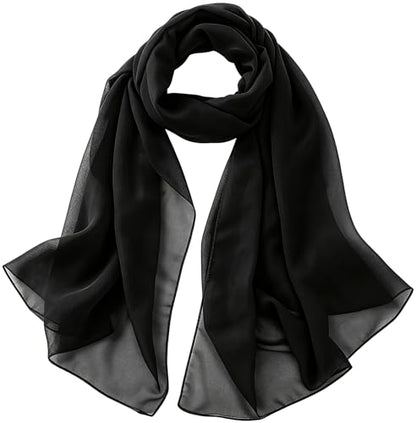 Mealah Women Lightweight Breathable Chiffon Scarf Solid Color Long Fashion Scarves Sun Protection Shawls Wrap - color: Black