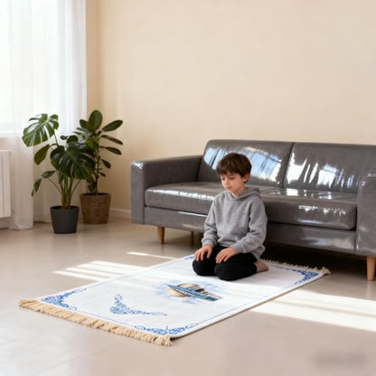 Tissting Cotton Prayer Mat with Tassels - Portable Meditation Rug for Adults Kids, Soft Non Shedding Fabric with Traditional Design for Home Travel Use