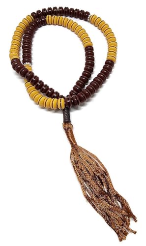 Islam Tasbih 99 Beads 8 mm. AMN-409 Muslim Prayer dhikr Misbaha Rosary with Beautiful Decorated Tassel Eid Ramadan Gift (Brown/Yellow) - color: Brown/Yellow