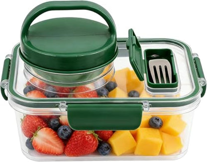 Leakproof 1000ML Salad Container with Dressing Cup & Fork | Dishwasher Safe Airtight Salad Pod & Lunch Box for Office, Travel & Picnic