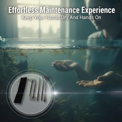 5 Pcs Aquarium Tools Kit, Black Long Stainless Steel Aquatic Plants Tools, Flat Sand Shovel, Straight and Curved Tweezers, Scissors, Anti-Rust Aquascaping Tool Set