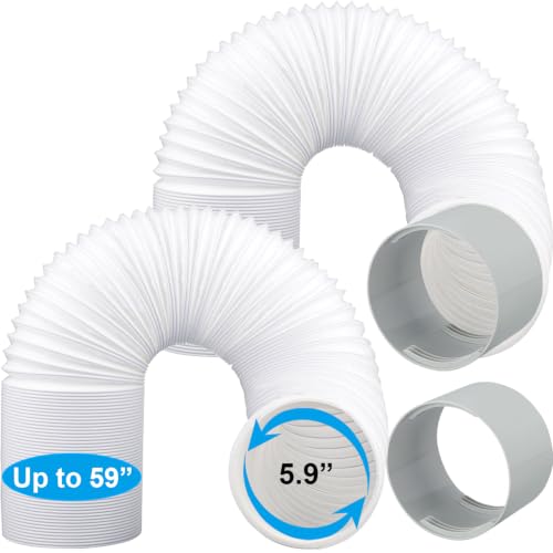 2 Pack 5.9 Inch Portable Air Conditioner Hose with Coupler Exhaust Vent AC Hose Connector with Tube Connector Total 118" Length Counter-Clockwise Thread Universal Replacement Hose/Coupler