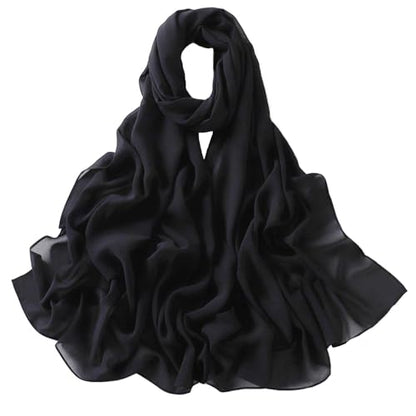 Chiffon Hijab Scarf Head Wrap Lightweight Scarves for Women Pashmina Shawls and Wraps for Evening Dresses Solid Color - color: Black 1#