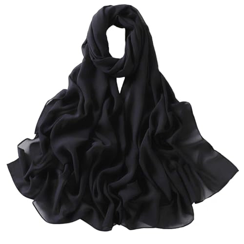 Chiffon Hijab Scarf Head Wrap Lightweight Scarves for Women Pashmina Shawls and Wraps for Evening Dresses Solid Color - color: Black 1#