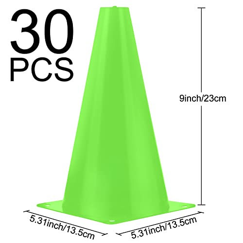 30 Pieces 9 Inch Traffic Cones Plastic Sport Agility Training Safety Cones Soccer Practice Equipment for Basketball Football Drills Exercise, Outdoor Activity and Events - color: Green