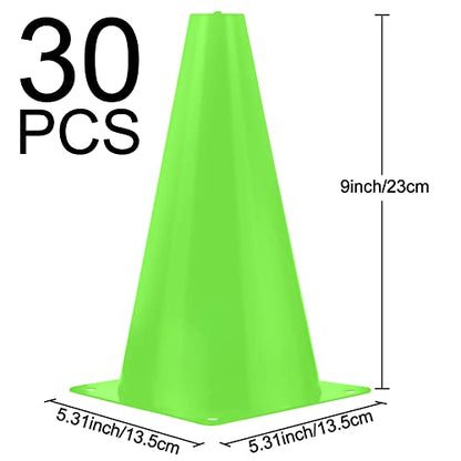 30 Pieces 9 Inch Traffic Cones Plastic Sport Agility Training Safety Cones Soccer Practice Equipment for Basketball Football Drills Exercise, Outdoor Activity and Events - color: Green