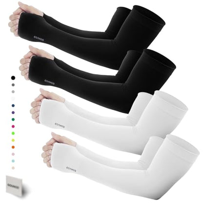 GOUNOD Gardening Sleeves to Cover Arms for Women with Thumb Holes-Sun Protection SPF Cooling Driving UV Blocking - color: 4 Pairs:black,white