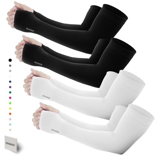 GOUNOD Gardening Sleeves to Cover Arms for Women with Thumb Holes-Sun Protection SPF Cooling Driving UV Blocking - color: 4 Pairs:black,white
