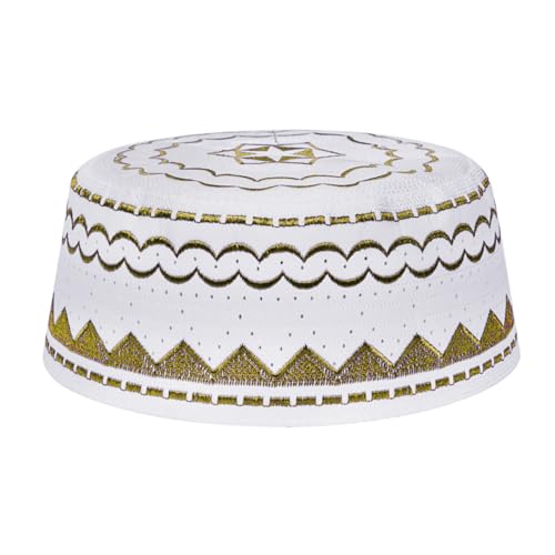 RUIXIA Men Boys Muslim Prayer Kufi Hat Skull Cap Embroidery Islam Kufi Headware takke Praying Beanie Hat Kofia Topi Hat - color: Yellow-teens/Aults