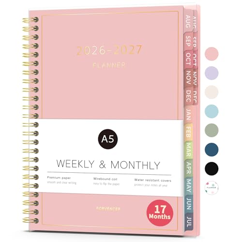 Aug 2026 - Dec 2027 Planner, Forvencer 17 Month Academic Planner 2026-2027, 6.3" x 8.4", Calendar Planner Weekly and Monthly, Daily Agenda Book, College School Supplies for Student Teacher, A5, Pink - color: Pink, size: 6.3" X 8.4"