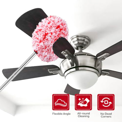 Ceiling Fan Cleaner Duster Reusable Microfiber Ceiling Fan Blade Cleaner Removable Duster with Extension Pole Adjusts 13 to 49.7 Inch for Cleaning Walls Furniture Door Window Top (Red White) - color: Red White