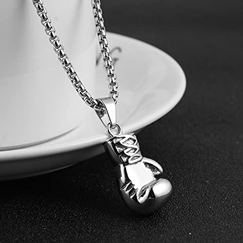HZMAN Men Women Punk Stainless Steel Boxing Glove Chain Pendant Necklace - color: PHL4:13 silver