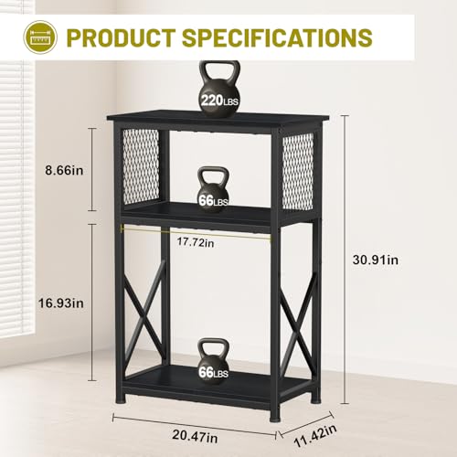 Snughome 10 Gallon Aquarium Stand with Storage, 3 Tier Heavy Metal Fish Tank Stand Shelf 20.47" x 11.42" x 30.91", Black - color: Black