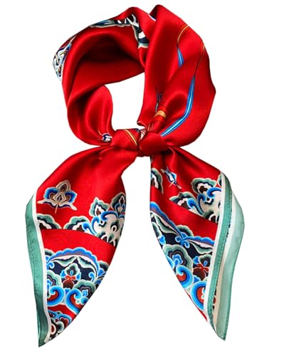 Dailyacc Hair Bandanas Scarf For Women Lightweight Fashion Neck Silk Satin Head Scarves For Sleeping Handbags Scarf - color: 11-auspicious Red Cloud/27.5*27.5in