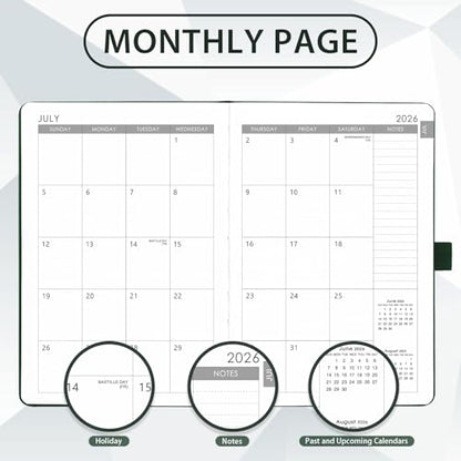 2026-2027 Planner - Academic Planner 2026-2027 Weekly Monthly Planner, July 2026 - June 2027, 5.7'' x 8.4'', Thick Paper, Leather Cover, Pen Holder, Back Pocket, Perfect Daily Organizer - Dark Green - color: Dark Green