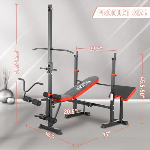 MAIDOMA Foldable 1500LBS Capacity 8 IN 1 Weight Bench Set with Leg Extension/Squat Rack/Preacher Curl, Adjustable Bench Press for Home Gym Full Body Workout (US Stock) - color: 레드