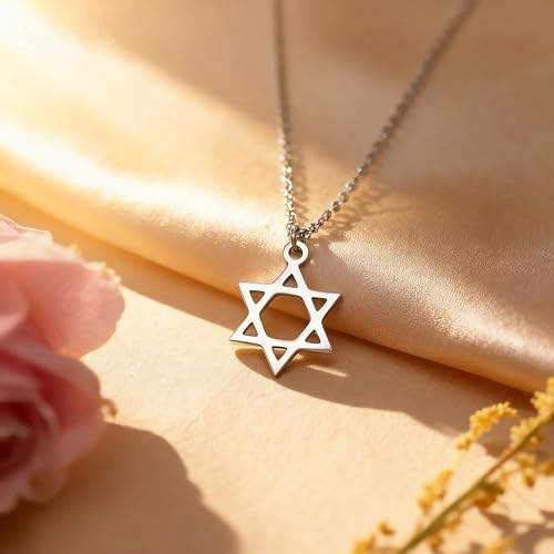 Dainty Silver Necklace for Women - Ankh Jesus Horse Celtic Cross Necklace for Women, Dainty Charm Spider Christian Gifts for Friends Sister Mom, Birthday, Christmas, Mother's Day, Graduation Gifts - style: Star of David