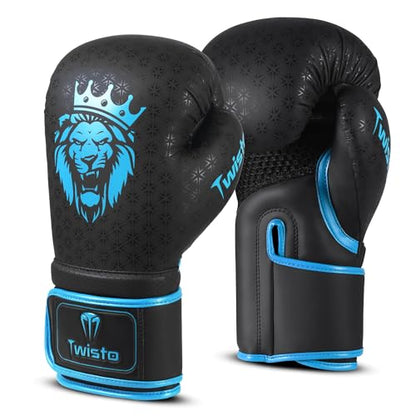 Twisto Boxing Gloves Black Rox - Pro Training & Sparring, Maya Hide Leather, Muay Thai, MMA, Kickboxing, Men, Women, Adults, Heavy Punching Bag, Focus Mitts, Pads,10oz 12oz 14oz 16oz - color: Blue, size: 10 oz