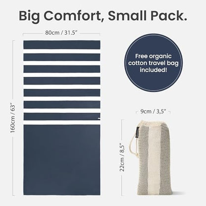SummerSand Microfiber Beach Towel - Quick Dry, Sand Free - Compact and Lightweight for Travel - Recycled Materials - Travel Bag Included - Large Microfiber Towel (63x31.5in – Deep Blue) - color: Deep Blue