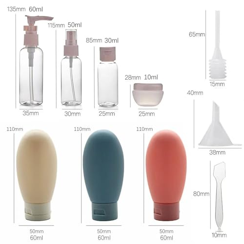 Premium Travel Container Set | Portable Press Bottles for Cosmetics, Shampoo, Lotion & Cream, Vacuum-Sealed Refillable Bottles 3-1 - color: Nordic Style 11-Piece Set