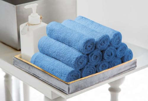 Avalon Towels Salon Towel - Sky Blue Hand Towels Bulk Pack of 24 - 100% Cotton Absorbent Spa, Facial & Gym Towel for Working Out - 16x27 Inches (Not Bleach Proof) - color: Skyblue