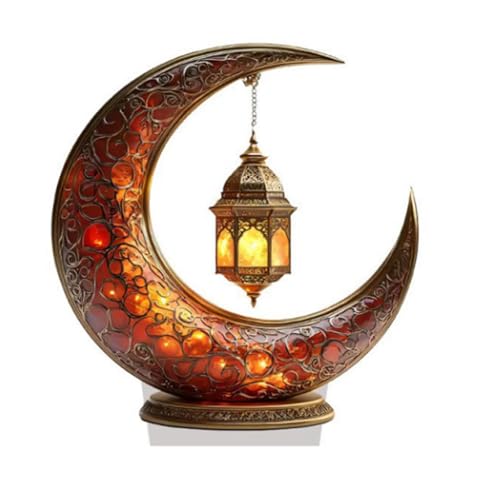 Mosque Moon Lantern, Ramadan Eid Mubarak Ornaments, 2D Crescent and Lantern Acrylic Tabletop Ornament, Ramadan Festival (#2) - color: #2