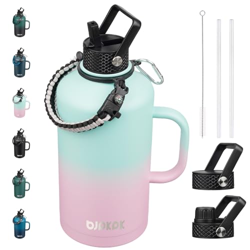 BJPKPK 87oz Insulated Water Bottle with Straw Lid Stainless Steel Water Jug - color: Marshmallow, style: 87oz-Side Handle