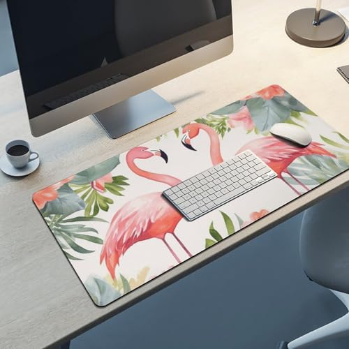 Large Size Gaming Mouse Pad Flamingos and Flowers Desk Mat Non-Slip Base Waterproof Desktop Writing Pad for Office Home - color: Flamingos and Flowers, size: 40x90cm