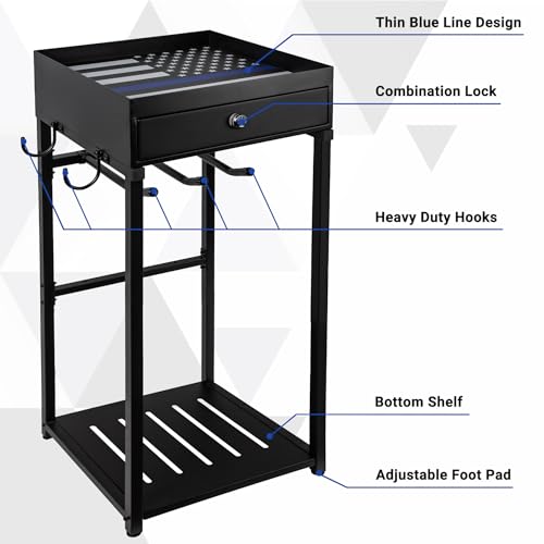 Neoaider Police Gear Rack, Police Hanger with Hooks | Tactical Duty Gear Rack Decor with Thin Blue Line Flag, Black Body Armor Stand for Police Gift - size: Police Gear Stand w/Combination Lock