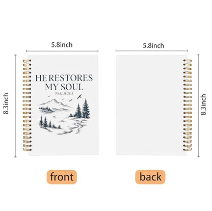 Mountain Christian Notebook Journal, Psalm 23:3 Bible Notebook for Note Taking, Christian Gifts for Women Men, He Restores My Soul Religious Spiral Journal 5.5x8.3 Inch - color: 26-Christian-notebook