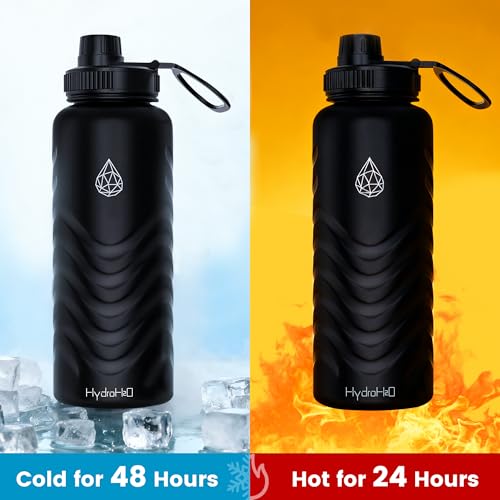 24oz Stainless Steel Insulated Water Bottle, 48H Cold & 24H Hot, Leak-Proof Wide Mouth Lids (Straw & Spout), BPA-Free Bottles, Mens Water Bottle for Gym, Hiking, Travel - Black - color: Black, size: 24 Ounces