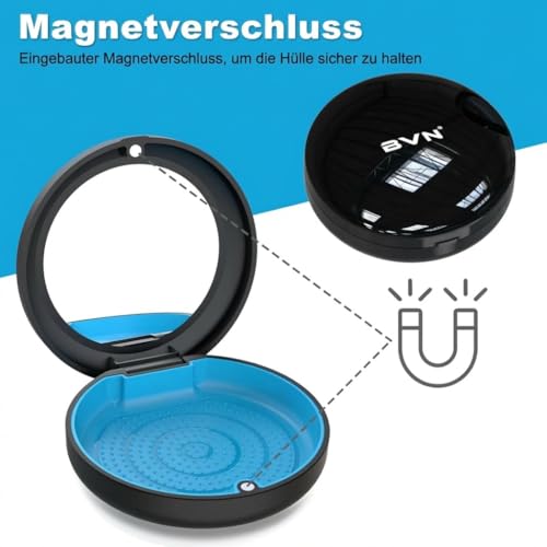 BVN Retainer Case with Mirror, Orthodontic Dental Case for Braces, Mouth Guard, Dentures, Teeth Aligner, Night Guard Container Storage Holder Black - size: Circular case with mirror