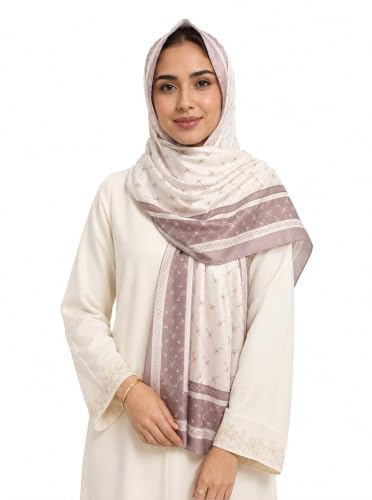 Satin Hijab Scarf for Women, Silk-Feeling Muslim Headscarf, Digital Bow Letter Print Head Wrap Shawl for Summer - color: Beige