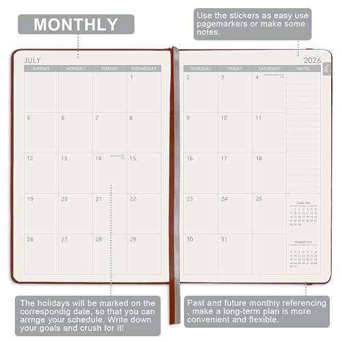 Planner 2026-2027 - Jul. 2026 - Jun. 2027, Academic Planner 2026-2027, Leather Planners Weekly and Monthly, 6.3" x 8.4", Hardcover with Back Pocket + Thick Paper + Twin-Wire Binding - Wine Red - color: Wine Red