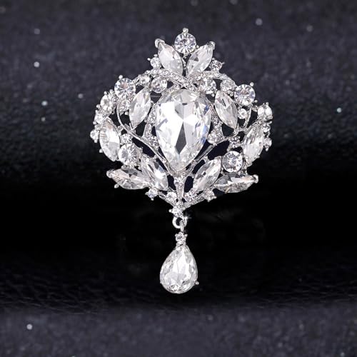 Ezing 4 Pieces Lot Large Big Silver Gold Plated Assorted Crystal Rhinestones Brooch Pins Set - color: B