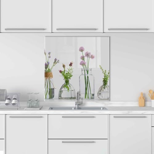Bold Grup Tempered Glass Kitchen Backsplash, Stove Back Cover, Range Protector, Splash Guard for Sink, Botanical Vase Wall Art Decor, Cutting Board - size: 33.5''W x 19.7''H