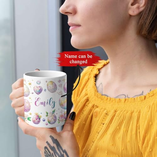 Personalized Sparkling Easter Bunny And Egg Full Wrap Mug, Custom Name Ceramic Cup, Customized Adorable Spring White Mug, Easter Day Coffee Cup, Gift For Kids On Holiday, Bunny Mug - color: XUA-1124-3656-Easter Day Mug