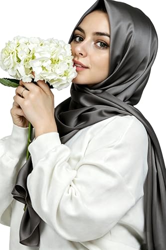 Lina & Lily Luxury Satin Hijab Head Scarf Shawl Wrap for Muslim Women Extra Long - color: Dark Gray