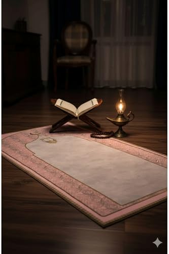 Prayer Rug Non-Slip Backing Polyester Pink Lightweight Portable Islamic Mat for Women Girls Muslim Gift - Pink, 28x43 inch