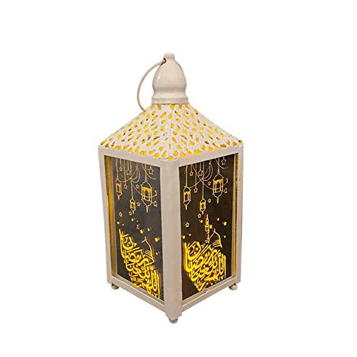 Ramadan Lantern Lights Decorations, Mubarak Islam Muslim Eid Decorations Decorative Ramadan Wooden Led Lights Handheld Vintage Lamp for Indoor Outdoor Parties - color: White, size: Large