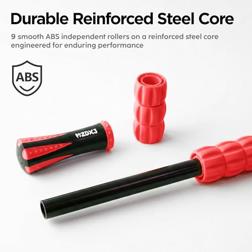 Muscle Roller & Massage Roller Stick for Athletes - Lymphatic Drainage Support, Relieves Muscle Soreness, Cramping & Tightness - Targets Legs, Arms, Back & Calves （Red Wheel） - color: Red