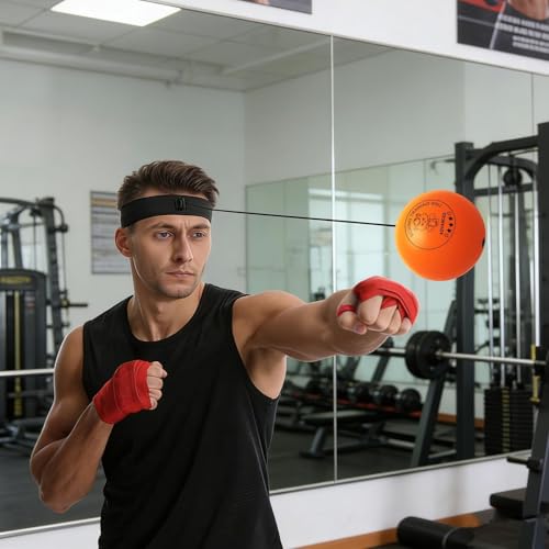 Boxing Ball - Funny Head-Mounted Adjustable Gear, Gym Punch Reflex Trainer with Comfortable Headband, Fight Speed Equipment, Striking Reflexes Device, Equipment for Men Women - color: Orange