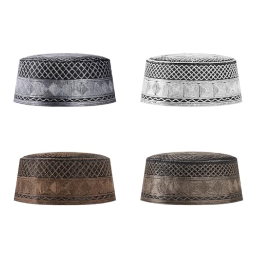 SIQITECHNO Men Muslim Prayer Kufi Hat Embroidered Kofia Topi Islam Kufi Hat Arab Hajj Mosque Prayer Headwear Ramadan Eid - color: Style B, 4pcs