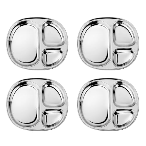 Ahimsa Stainless Steel Kids Divided Plates, Classic Stainless, 4 Plates - color: Classic Stainless / 4 Plates