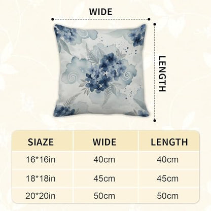 Watercolor Blue Floral Throw Pillow Covers 18x18 in Blue Hydrangea Pillow Covers Set of 2 Abstract Ink Splash Pillows Cover Elegant Botanical Flower Pillows Cover Art Natural pillowcover - color: Ink Blue Flowers