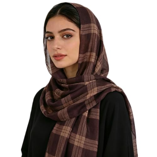 Hijab Scarf for Women Fashion Printed Modal Hijab Head Wrap Scarves Lightweight Long Scarf Shawls - color: Checkered Maroon